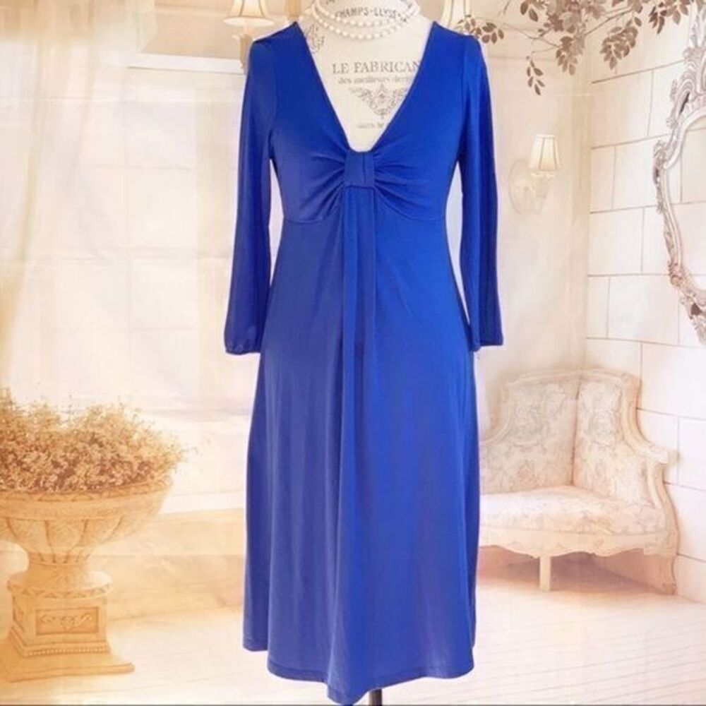 OLD NAVY Blue Stretch 3/4 Sleeves Midi Maternity Dress SMALL